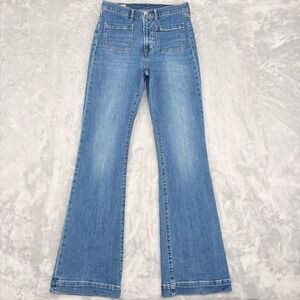 Gap Jeans Womens 6L (28x34.5) Blue High Rise Flare Long Tall Patch Pockets Boho